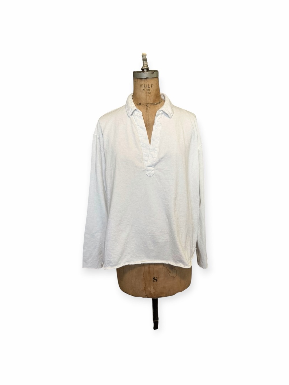 Frank and Eileen White Patrick Popover Split V Relaxed Cropped Henley Cotton L